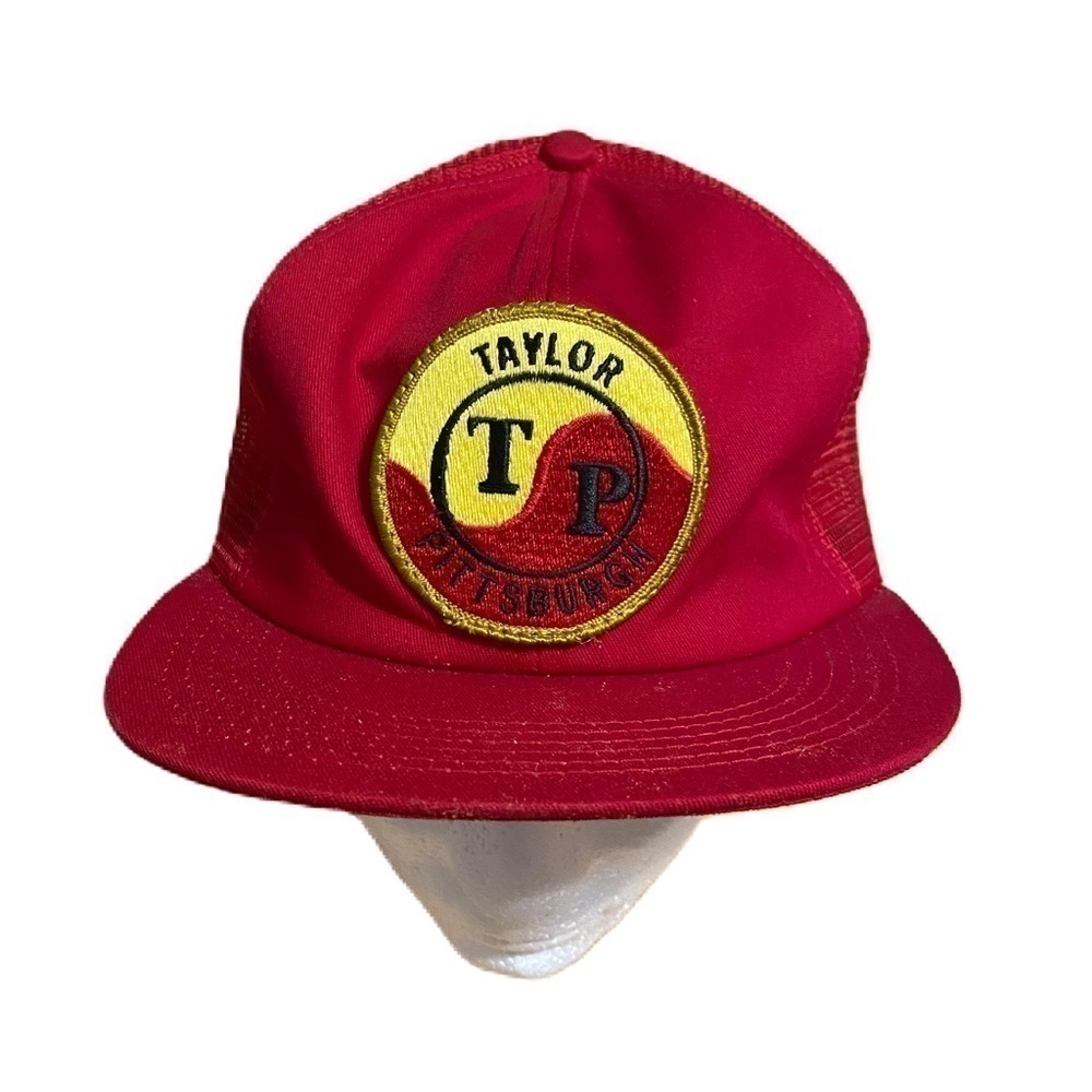 Vintage Taylor Pittsburgh Patch Mesh Snap Back Trucker Hat Forklift Red